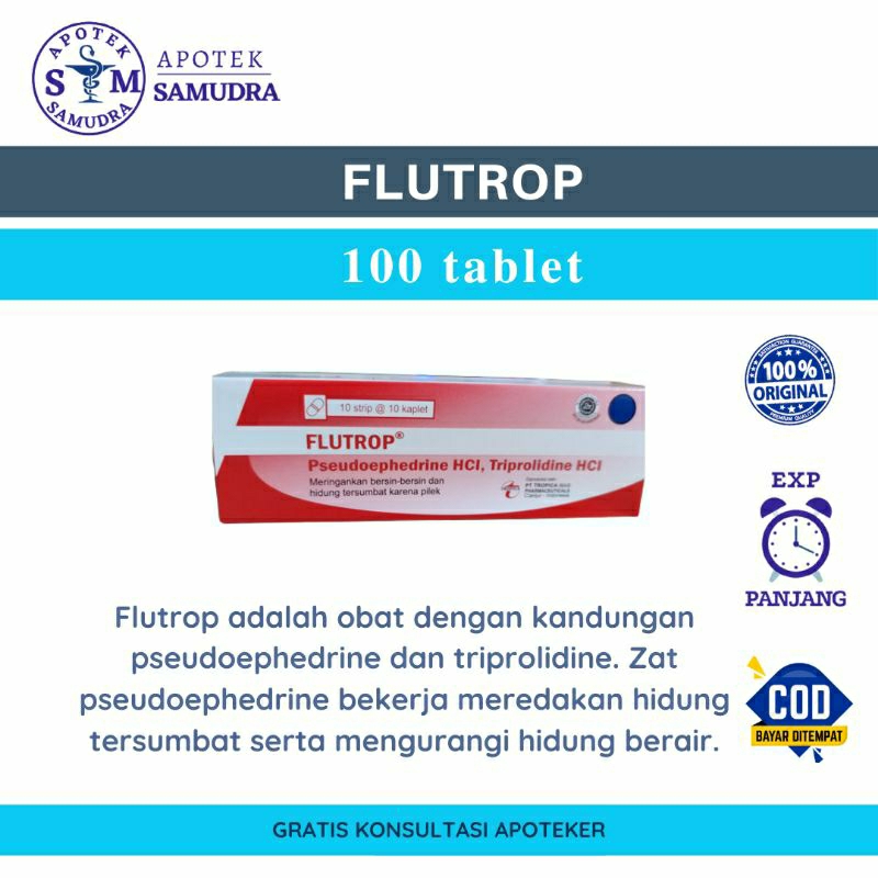 FLUTROP TABLET - 1 BOX ISI 100 TABLET (obat pilek, bersin-bersin, hidung tersumbat)