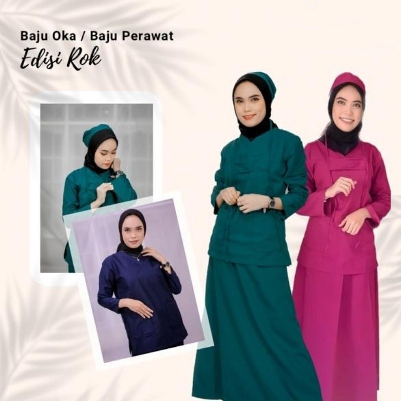 Pakaian Wanita Lengan Panjang Bawahan Rok Baju Ok Seragam Kerja Petugas Medis Size S M L XL Bahan Am