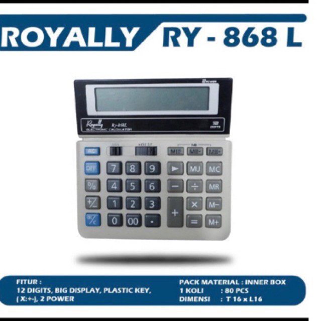 Kalkulator Royally 868C kalkulator meja 12 Digit / Check and Correct / Solar and baterai jam