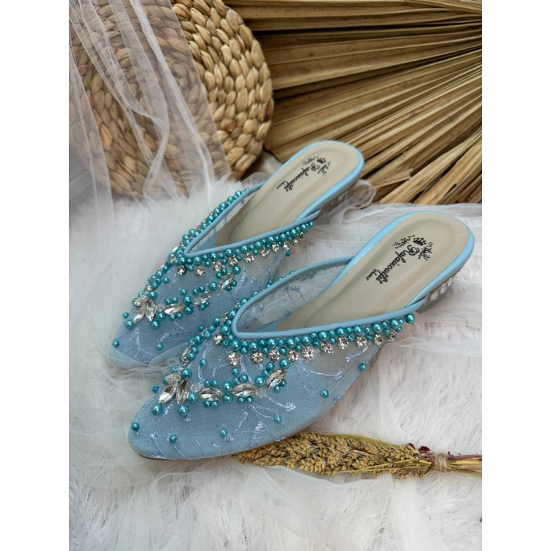 sepatu wanita amirra babyblue 3cm kaca