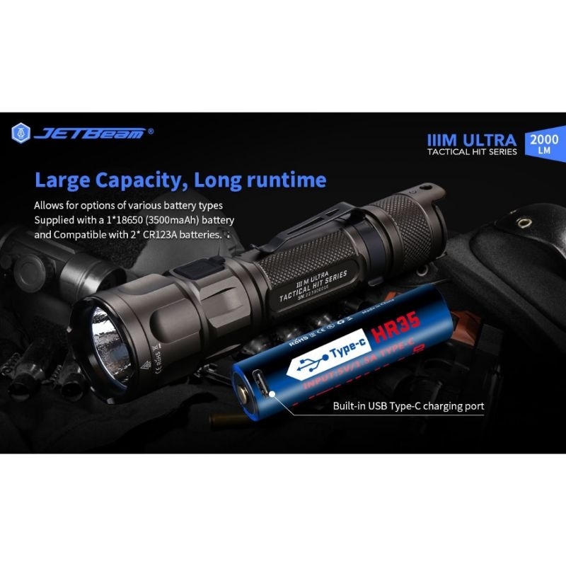 JETBeam Senter LED CREE XHP35 HD Tactical USB Rechargeable IPX8 2000lm - IIIM ULTRA