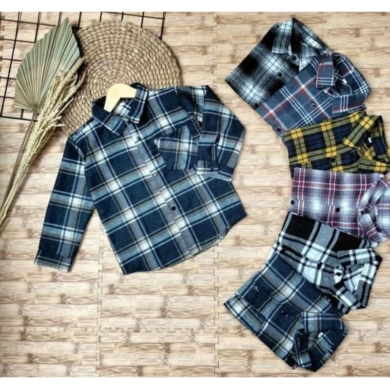 Atasan Kemeja Flanel Anak Kemeja Motif Kotak Kotak Bahan Flanel Usia 3_12 Tahun Baju Kemeja Anak Unisex Lengan Panjang