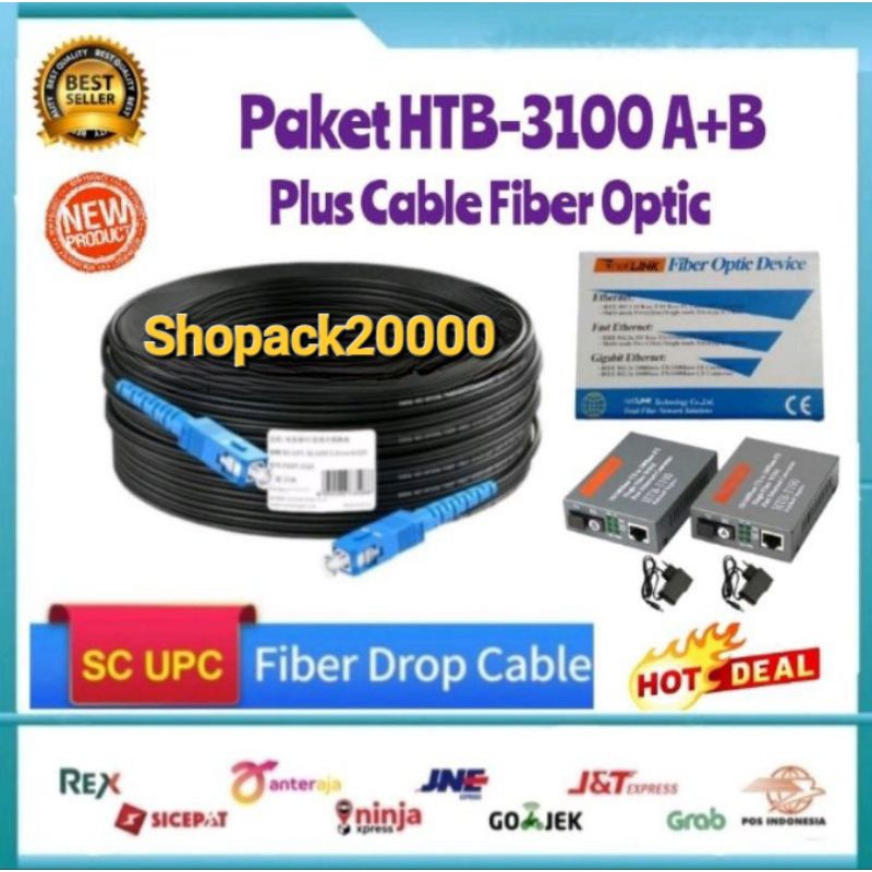 Paket Cable Fiber Optic 300 Meter + Media Converter HTB 3100 A Dan B