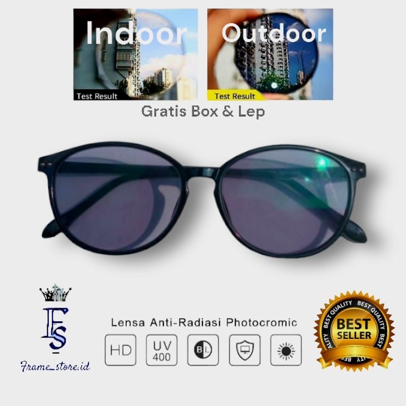 Kacamata Photocromic Frame Oval Lensa Anti Radiasi Blueray Uniseks (GRATIS BOX DAN LAP)