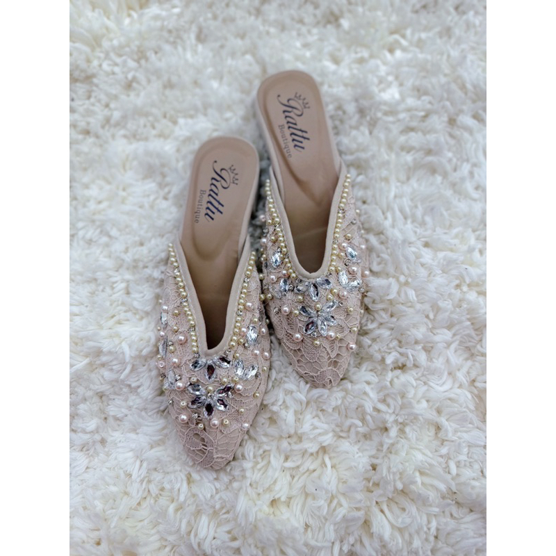 Termurah!!! Heels 3cm Brukat payet mewah maron Angelica / wedding shoes / sepatu pengantin / sepatu tunangan / sepatu seserahan