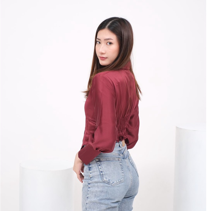 Orlin Kemeja Korset Wanita - Corset Shirt Long Sleeve - Atasan Kemeja Puff Blouse Top Wanita - Kemeja Kerja Wanita - Kemeja Corset Lengan Panjang - Blouse Satin