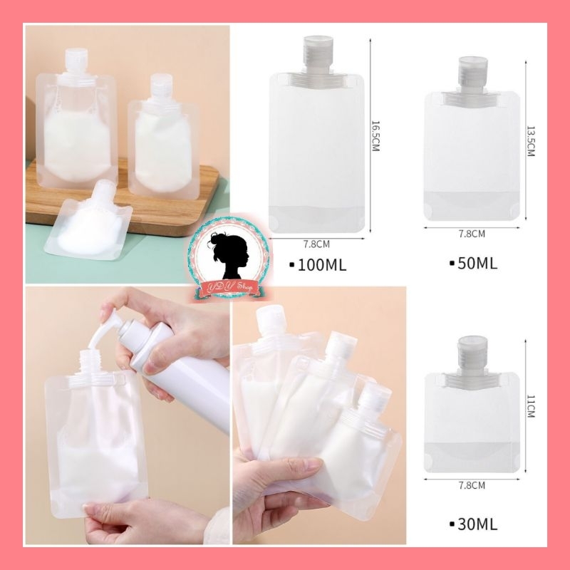 botol refill pouch travel transparan fliptop