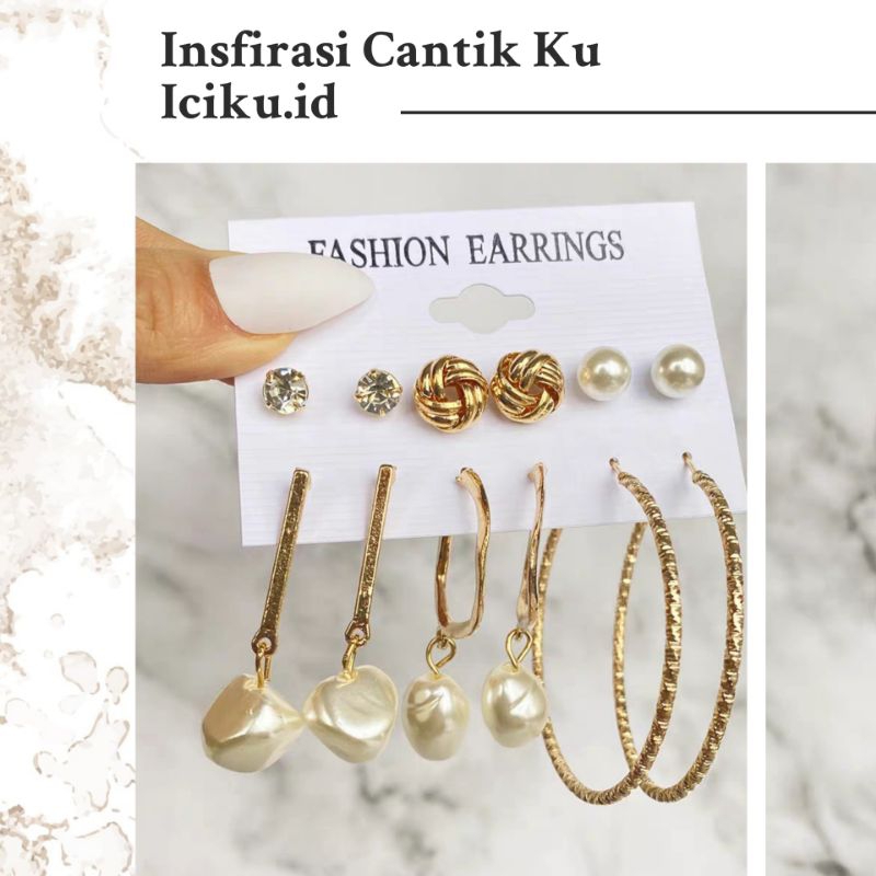 Anting Tusuk Wanita Korea Style 6 Pasang Anting Aksesoris Cewe