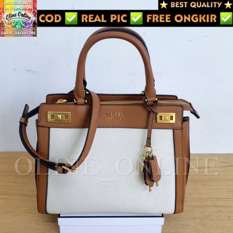 [oline_online] tas katey satchel Big size large sling bag with long strap canvas bag pvc logo batik brown yellow coffee white pink black selempang pundak jinjing Ready stock cirebon majalengka indramayu kuningan tegal brebes losari GS GB sindang laut
