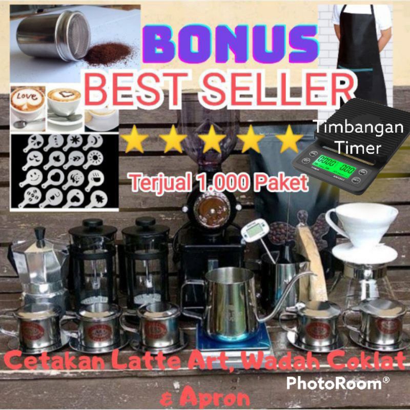 Paket Usaha Minuman Alat Kopi Manual Kekinian Lengkap / Apron / Coffee Maker / Grinder / Vietnam Dri