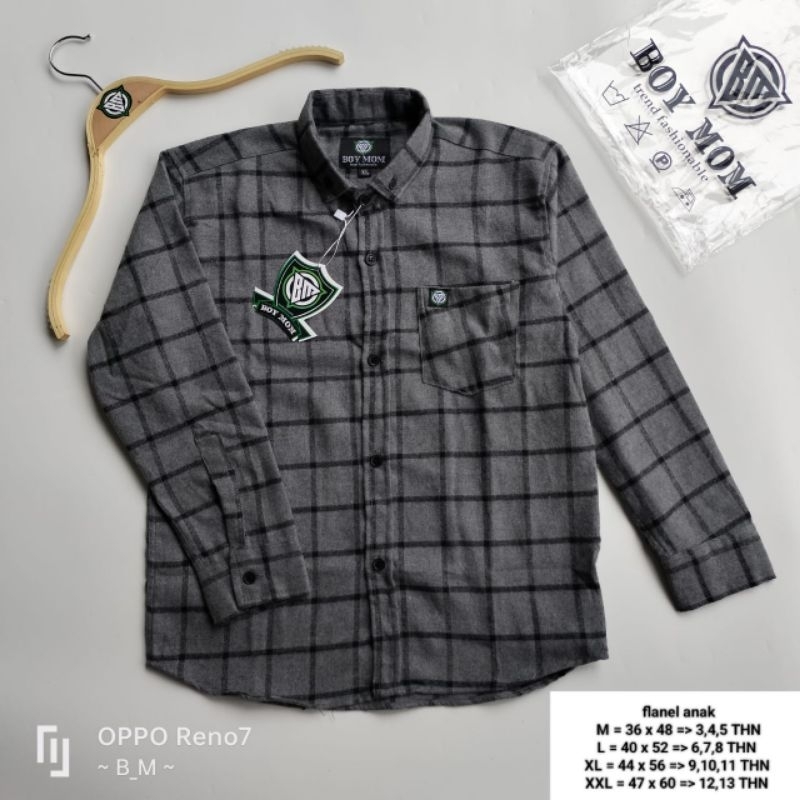 kemeja flanel anak lengan panjang abu garis hitam