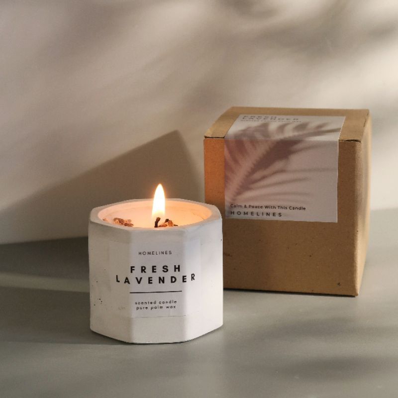 Scented Candle Aesthetic Marble | Lilin Aromaterapi Marbel | Aromateraphy Palm Wax | Aroma Terapi Concrete Pot Dried Flower Wangi | Souvenir Hampers Gift Box