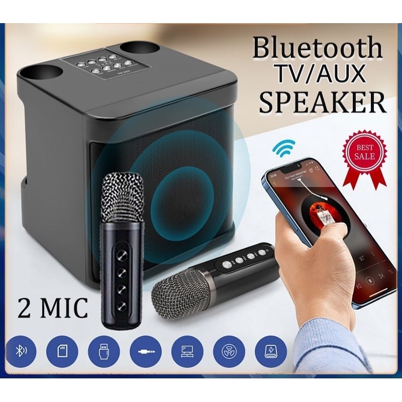 YS-203 Voice Change Karaoke Speaker Bluetooth for Mobile Phone Mic double Pengantian Efek Suara Microphone wireless Profesional Super Bass