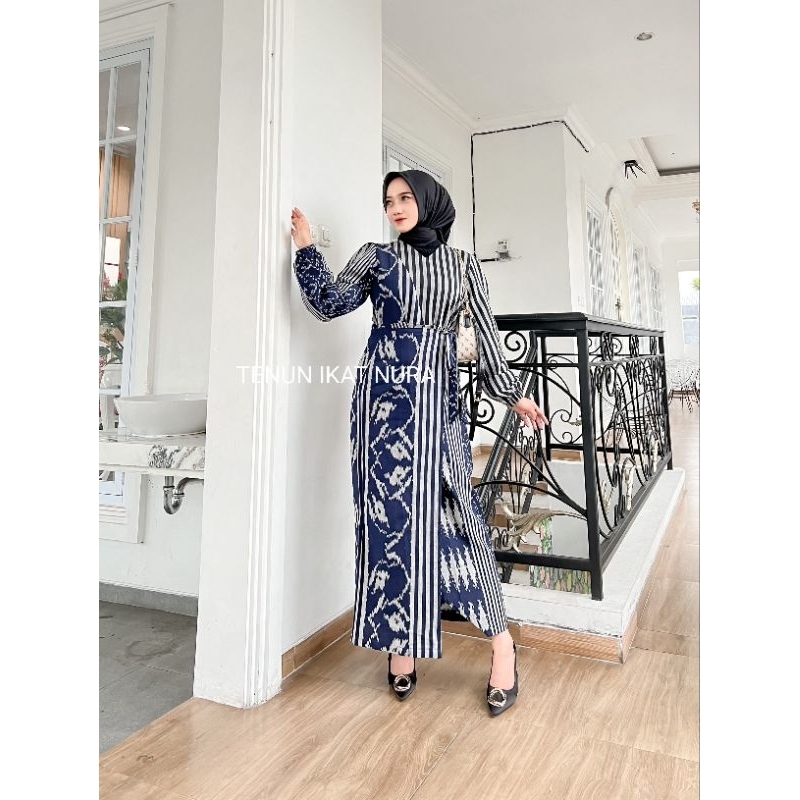 (Ready Stok ) DRESS MARLINE NAVY Couple Tenun Baju Kondangan