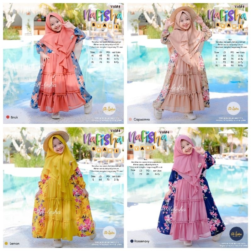 Gamis Dress Anak Kids Nafisha Syari Bahan Ceruty Premium Original Al Lesha