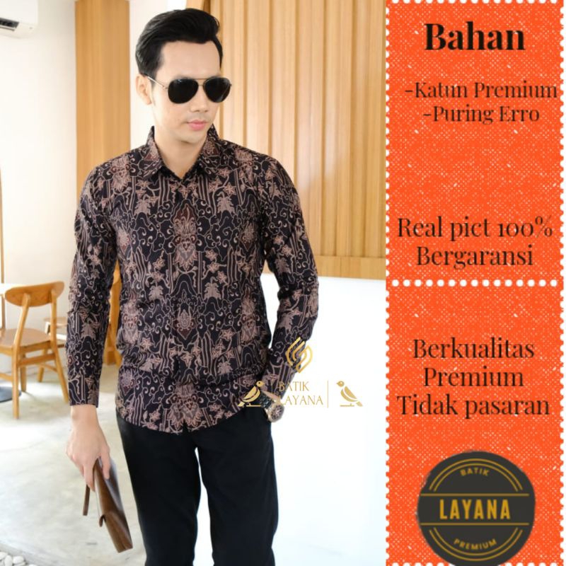 Kemeja Batik Layana Motif Awan Setrum Slimfit Premium