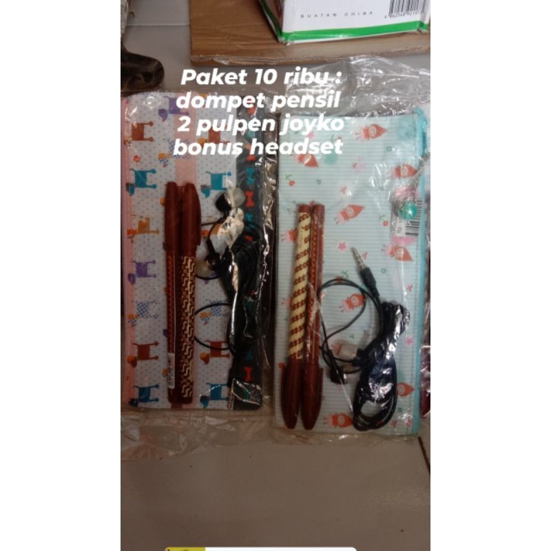 

paket dompet pensil makeup,2 pulpen joyko bonus headset