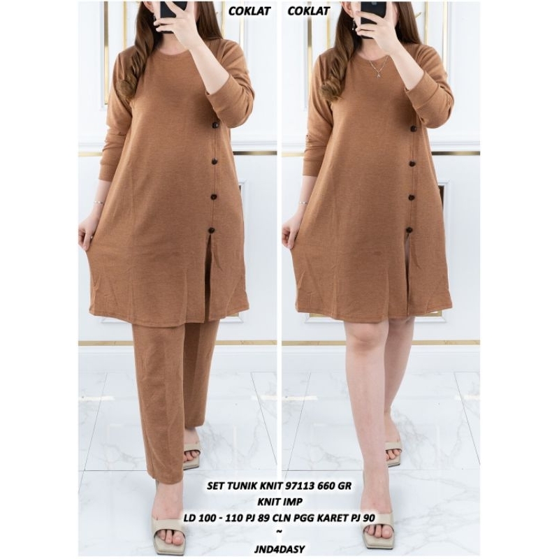 Set Tunik Knit 97113 Polos Premium