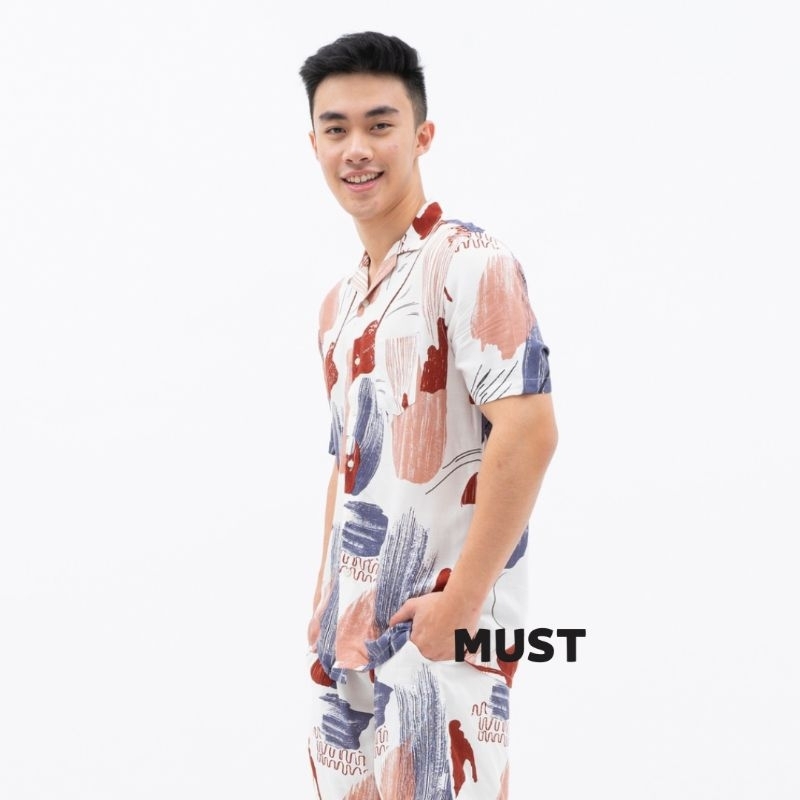 MUST Kemeja Pantai Pria Wanita Abstrak Vintage Casual Lengan Pendek - Motif Spencer Hawaii Shirt