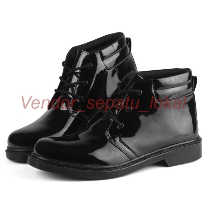 sepatu pdh tali 3 busa kilap&amp;doop paskibra/ polisi/polri/tni/security