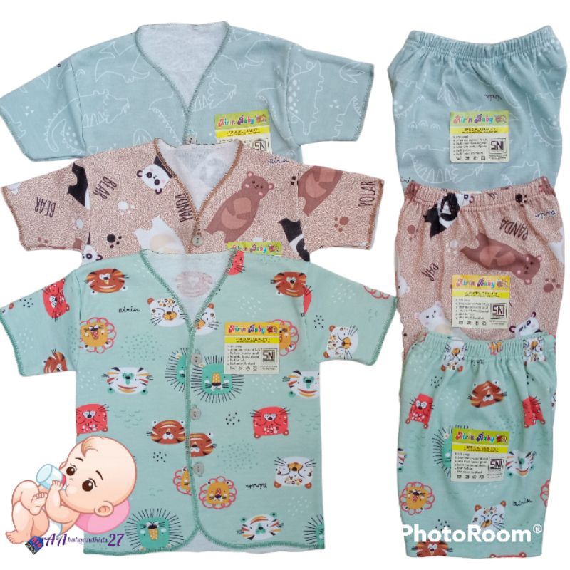 DAPAT 3STEL!!! AIRIN Setelan Baju Bayi Lengan Pendek Usia Newborn 0-4Bulan SNI HIGHT QUALITY