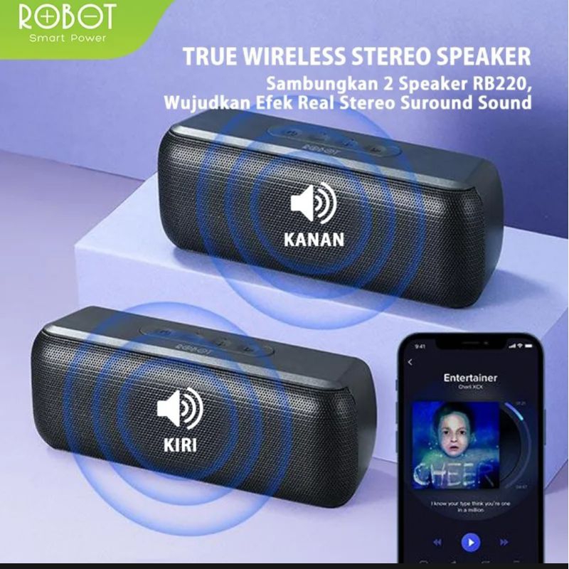 Speaker Buetooth Wireless  ROBOT RB220 . Speaker Bluetooth 5.0 super Bass Original