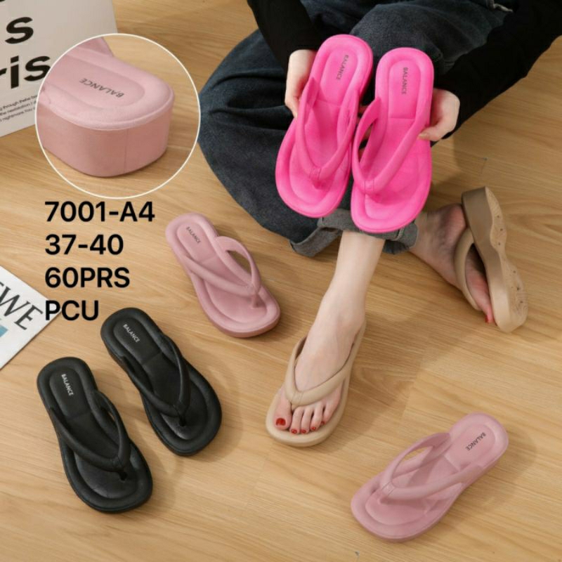Original Balance 7001 Sandal Wedges 4 Cm Jepit Karet Jelly Wanita Import Anti Slip Korean Style Sendal Perempuan Japit Tebal PCU Rubber Ori Cewek Impor Model Pita Terkini GN-7001-1 GN-7001-A2 7001-A2 7001-A4 Viral Cantik Murah Lentur