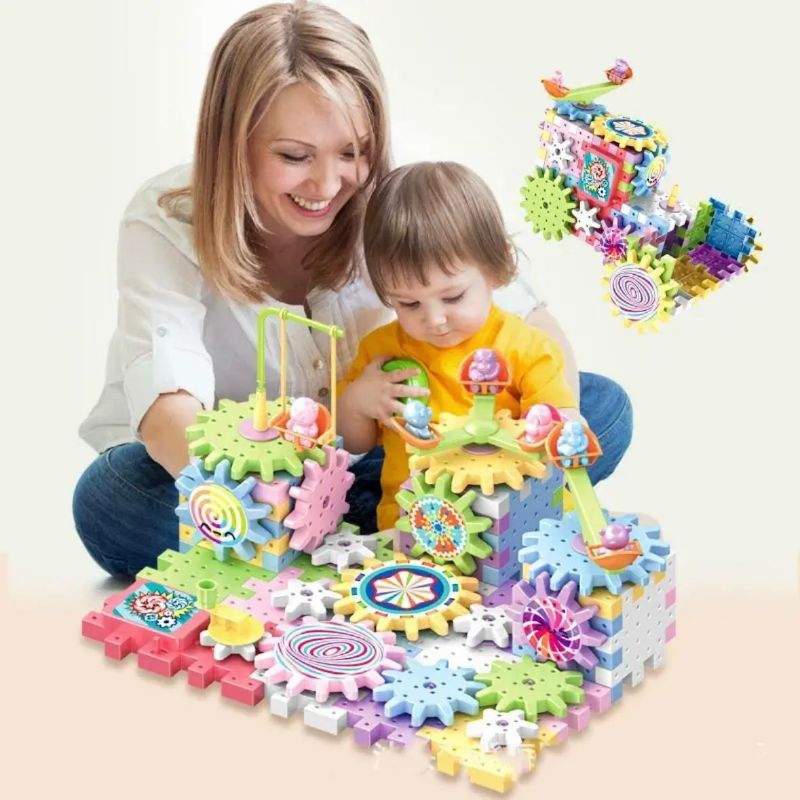 Building Blocks Gears Puzzle Bricks DIY Mainan Susun Blok Putar Elektrik