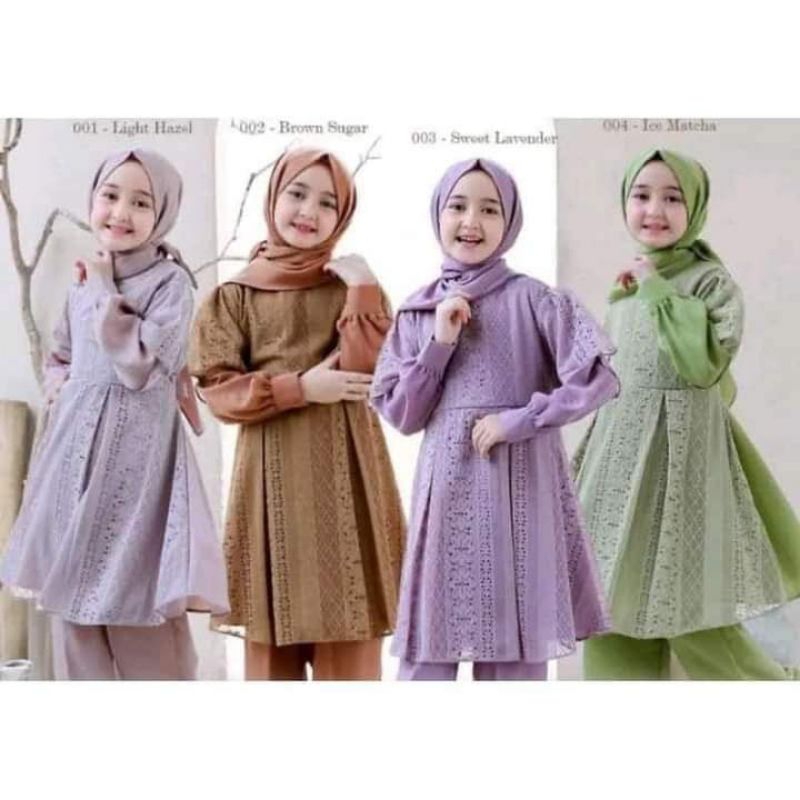 Setelan anak celana crincle brukat Malika set pashmina 3-14th