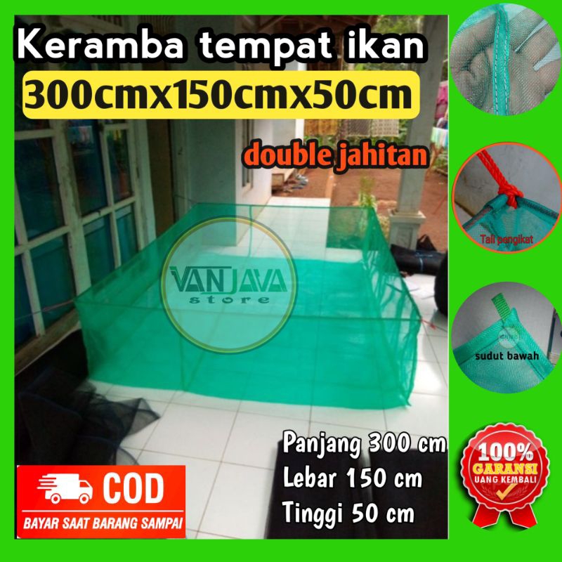 Keramba ikan ukuran 300x150x50 karamba jaring kotak bibit ikan nila lele siap pakai