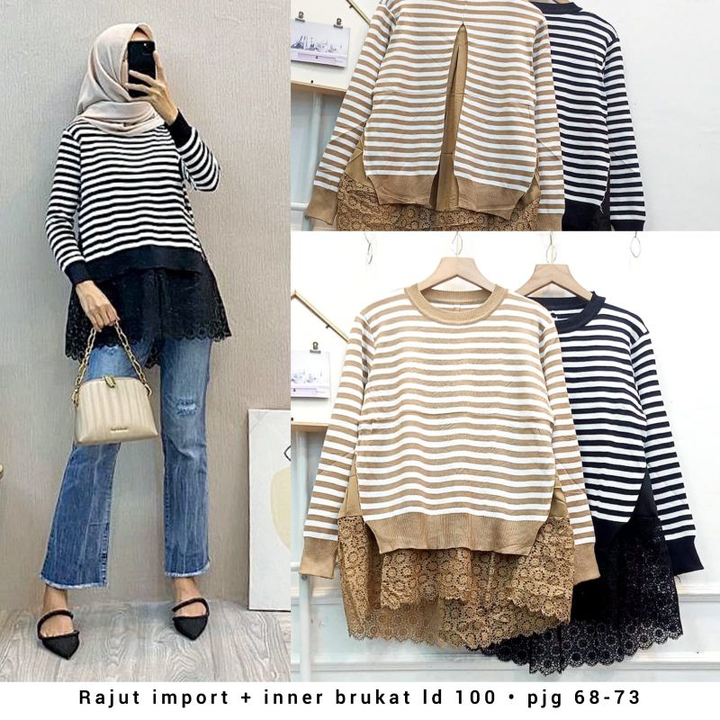 blus rajut premium Brukat import fashion wanita modern