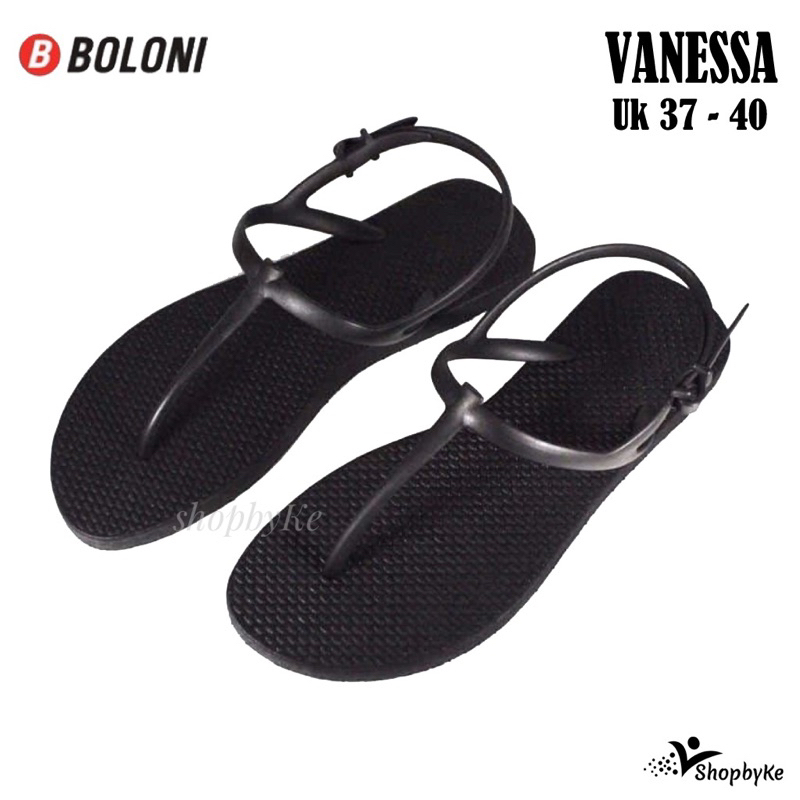 Sandal Japit Strappy Karet Wanita BOLONI Vanessa Hitam Size 37-40