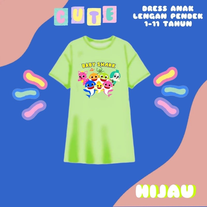 BAJU DASTER ANAK PEREMPUAN 1-11TAHUN MURAH/DRES DASTER ANAK SANTAI BABY SHARK