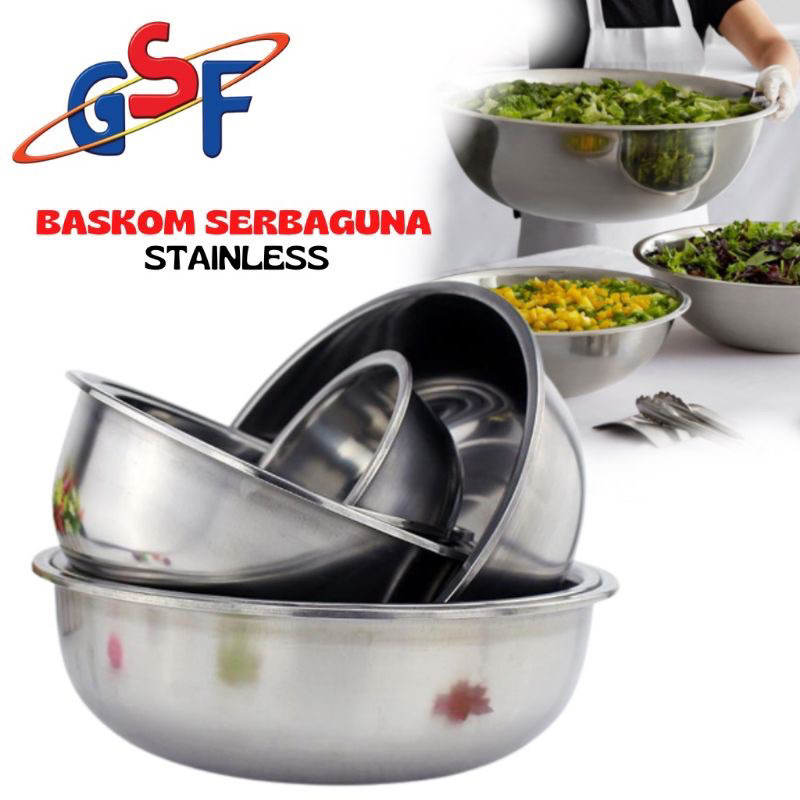 Mangkok Baskom Stainless Serbaguna GSF 3332 3328 Free Packing Bubble Wrap ukuran 28-32cm Tempat Sayur Tempat Buah