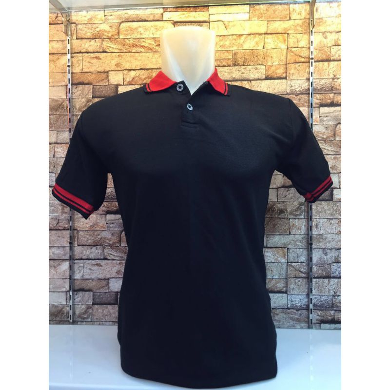 Polo Kombinasi List Shirt Tshirt Baju Kerah Lis HITAM POLOS POLOSAN Custom pria wanita Indonesia