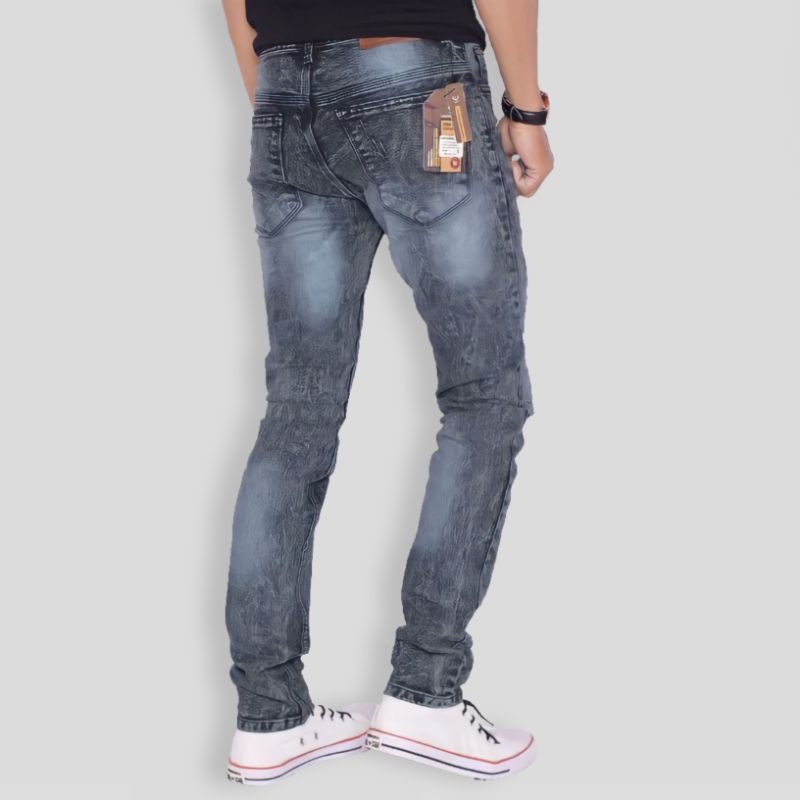 Celana Jeans Sobek Tidak Tembus Lutut pria Ripped robek panjang distro bikers model pensil slimfit cowok skinny stretch denim dewasa murah premium remaja standart