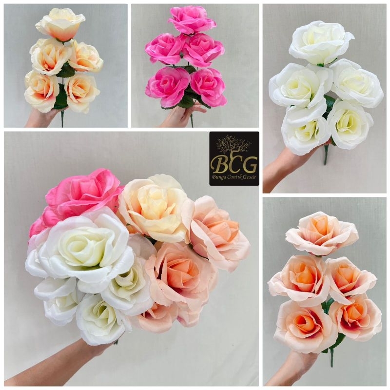 Bunga Rose Mawar Garden X5 (Lusinan)  Bunga Dekorasi Mawar Palsu Hantaran Bouquet Rose Artificial