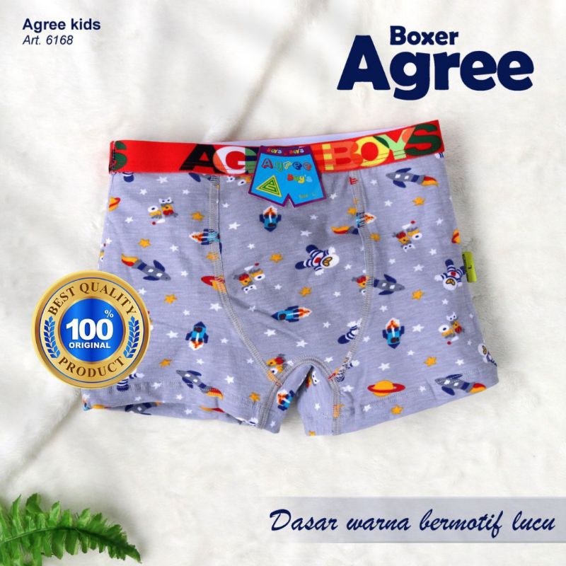 [3pc] CD boxer anak AGREE 6168 warna karet lebar/ CD boxer agree kids 6168/ celana pendek anak laki-laki