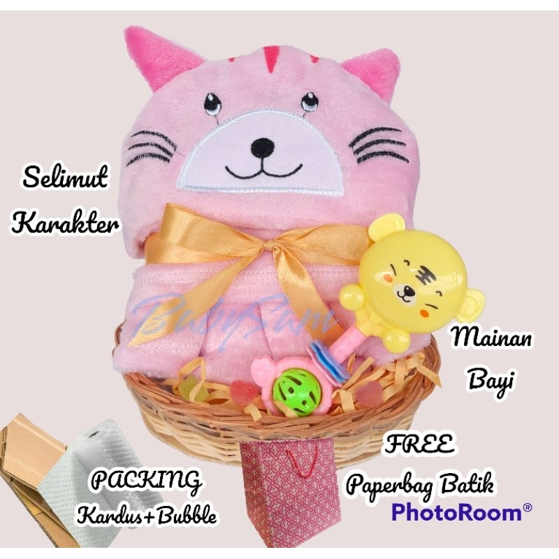 Hampers Bayi Newborn Rottan Serries Selimut Karakter || Kado Kelahiran Bayi Perempuan || Parcel Bayi Keranjang Rotan Murah