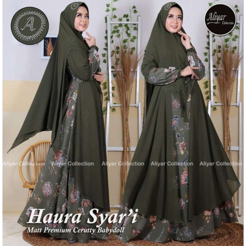 Gamis Haura syar'i/original aliyar awliya collection/bahan ceruty babydoll premium import/syari jumb