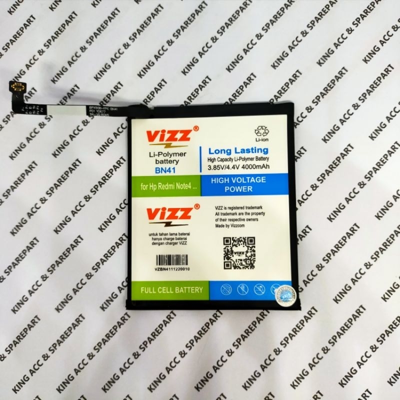 VIZZ BATT XIAOMI REDMI NOTE 4 BN41 BN-41 BATERAI BATTERY DOUBLE POWER
