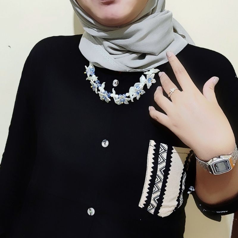 Kalung Panjang Kalung Jilbab Kalung Hijab Necklace Bunga Manik-Manik