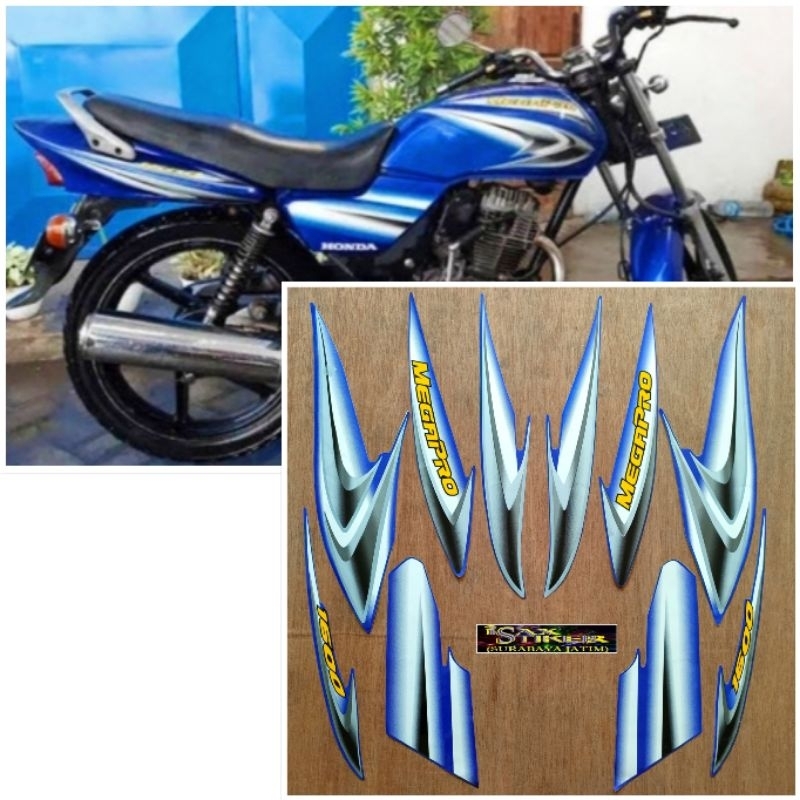 Striping original Honda Megapro CW biru tahun 2005