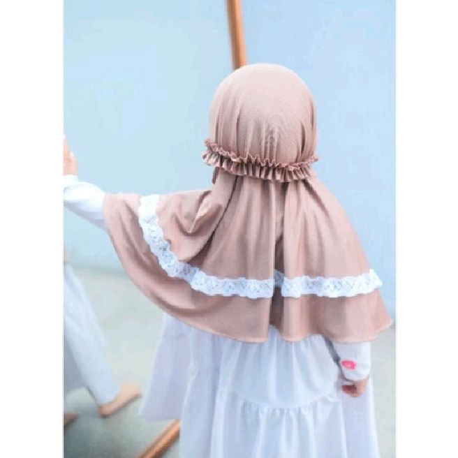 Bergo Anak Pet Renda Jilbab Anak Lubna Usia 1- 3 Tahun Kerudung Hijab Anak Bayi Bahan Jersey Balon Lembut Adem Nyaman Dipakai