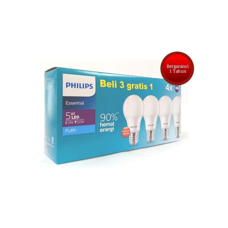 Lampu PHILIPS Essential Multipack LEDbulb 5W 3 gratis 1