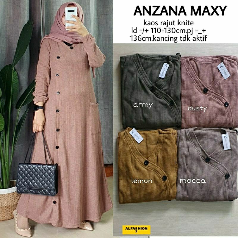 Anzana Maxy, GAMIS WANITA MUSLIM CANTIK MODIS BAHAN KAOS RAJUT KNITE IMPORT FIT XXL LD 110-130 TERMURAH TERLARIS OOTD KEKINIAN