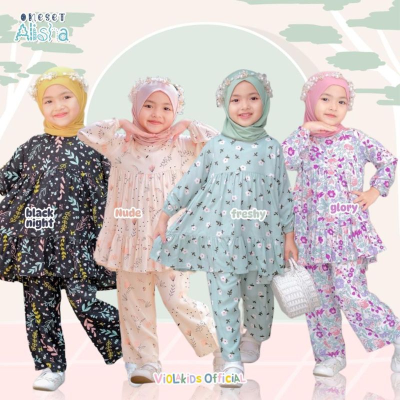 One set Alisha (atasan+celana) oneset anak perempuan viola