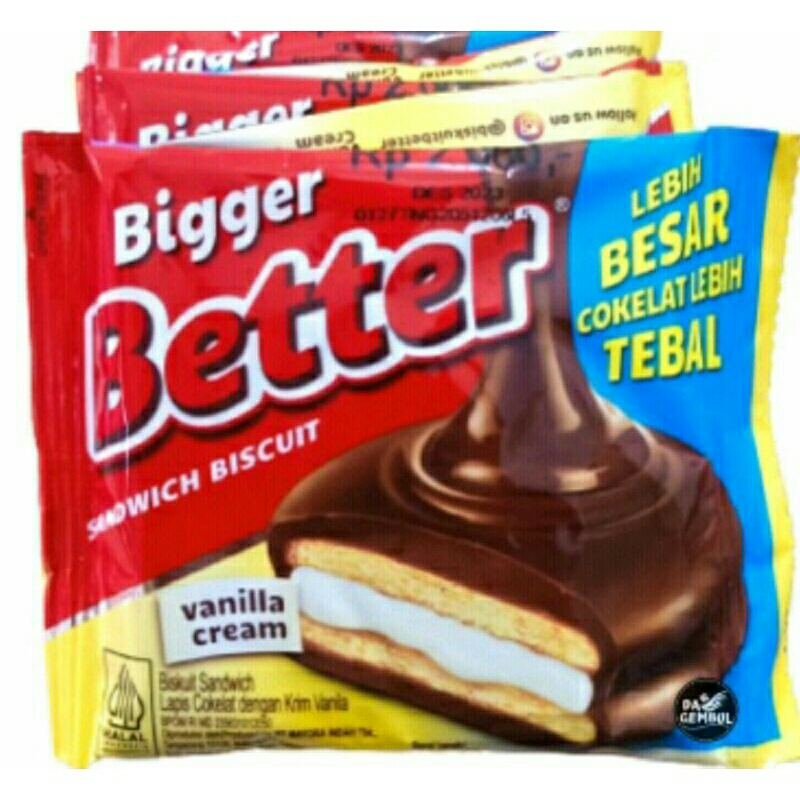 

Better Bigger Sandwich Coklat 1pak Isi 10 Pcs -Kemasan Baru Lebih Besar- Biskuit Coklat