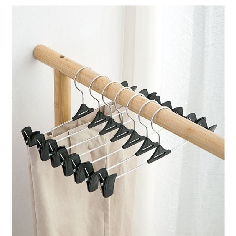 10 Pcs Hanger Baju Gantungan Jepit Besi Kawat Segitiga Hitam Kawat Besi Plastik