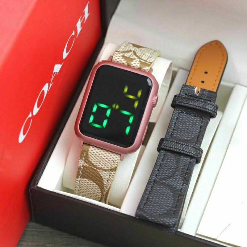 Jam Tangan Coach Digital Free Strap Kulit Terlaris Kasual Bisa COD